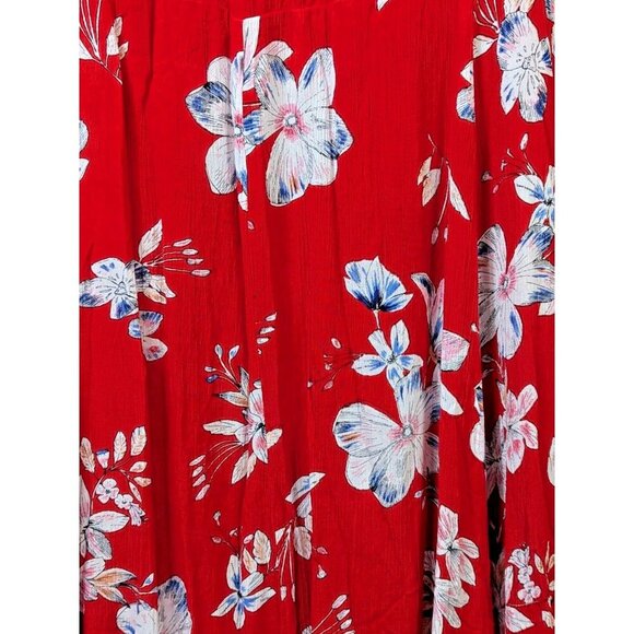 Woman Within Plus Size 34W Roll Tab Sleeve Crinkle Floral Red Shirt Dress Flowy - Picture 14 of 16